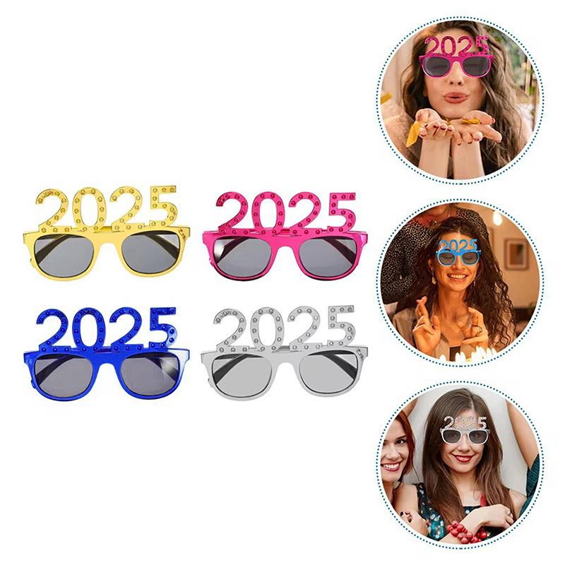 2025 Очки с цифрами, очки с Новым годом, очки с бриллиантовым блеском, реквизит для косплея, украшения для рождественской вечеринки, забавные очки