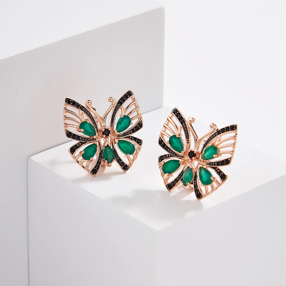 Потрясающий дизайн с бабочкой, серебряные серьги и кольца с застежкой, набор из натуральных зеленых агатов, роскошные ювелирные изделия для женщин, подарок на годовщину