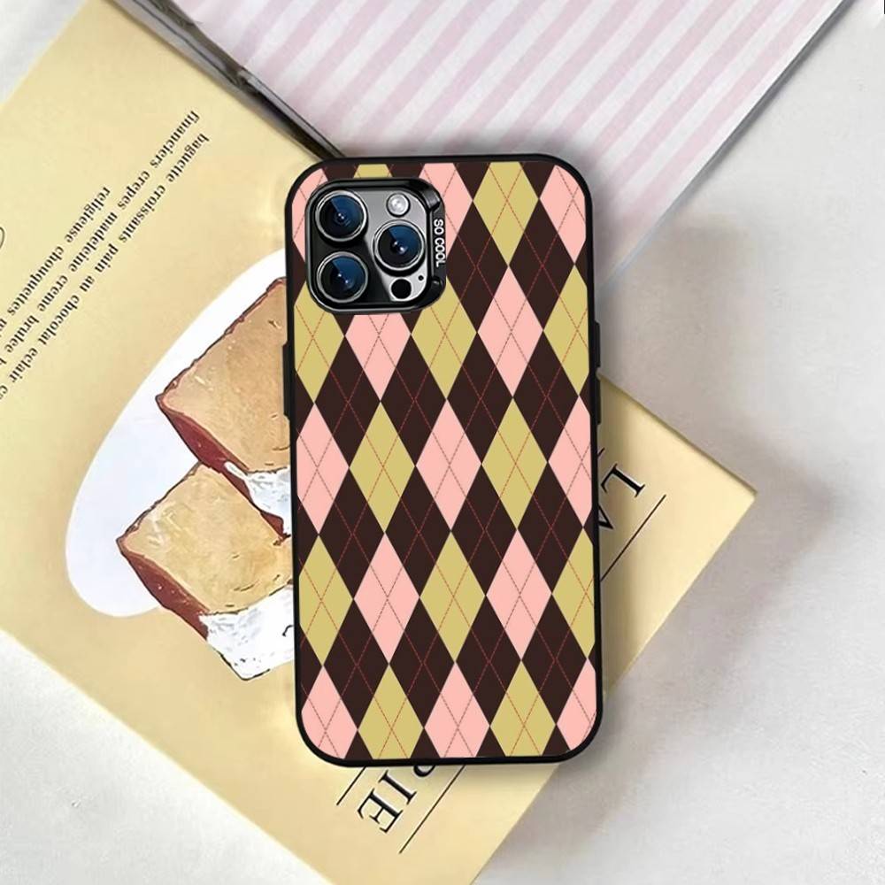 Чехол для телефона с клетчатым фоном Для iPhone 17,16,15,14,13,12,11 Plus,Pro Max,XS,Цветная Внутренняя Крышка с Серебряным Покрытием