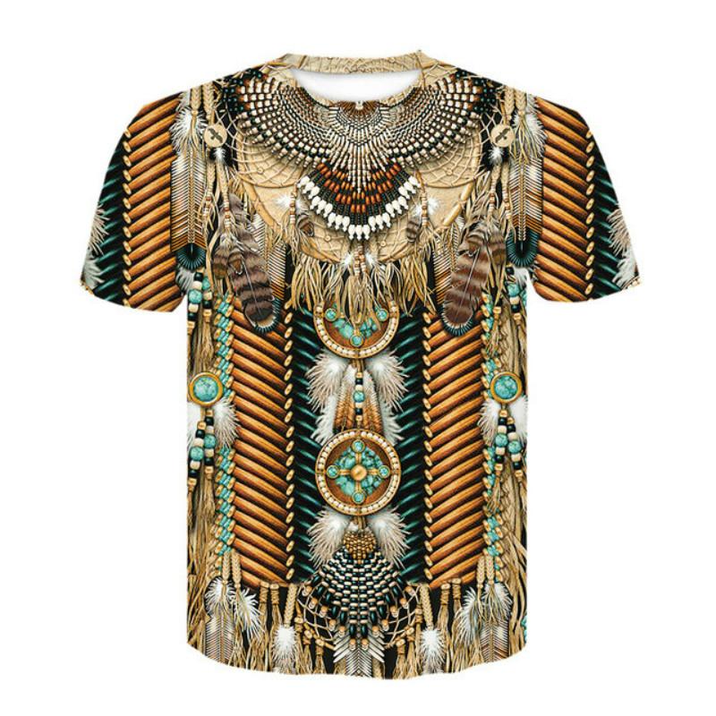 Bohemian Style Polyester T-shirt Men's 3D Stretch T-shirt Indian Design Couple Streetwear Fashion Apparel