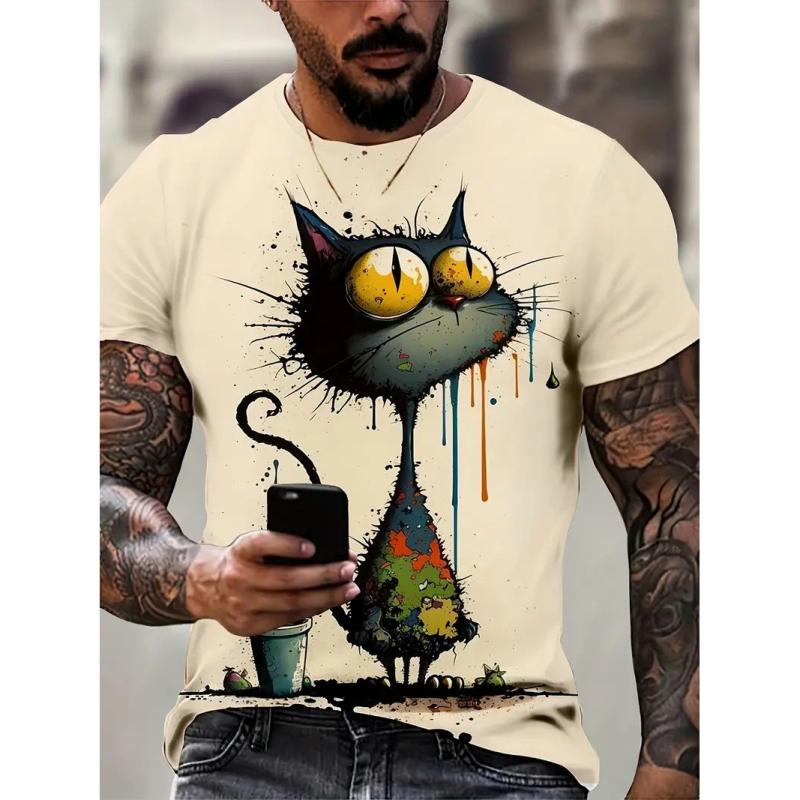 Men's T Shirt Summer Casual Short Sleeve Cartoon Print Funny Animal T-Shirts Fashion Streetwear Male Pullover Oversized Clothing