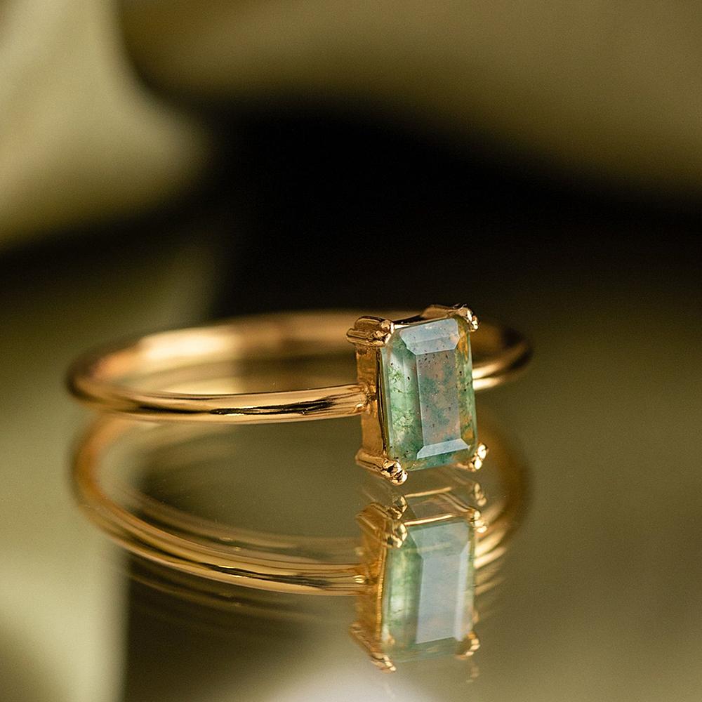 Vintage Square Synthetic Green Moss Agate Rings for Women Girls Light Luxury Gold Color Engagement Ring Wedding Jewelry Gifts