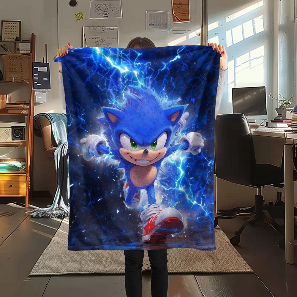 Sonic Action Flannel Blanket, High quality Comfortable for All Seasons, Home Decor, Warmth and Comfort