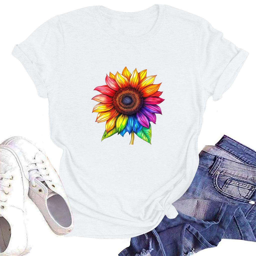 Женская повседневная свободная футболка с принтом, круглый вырез, пуловер, короткий рукав, топ