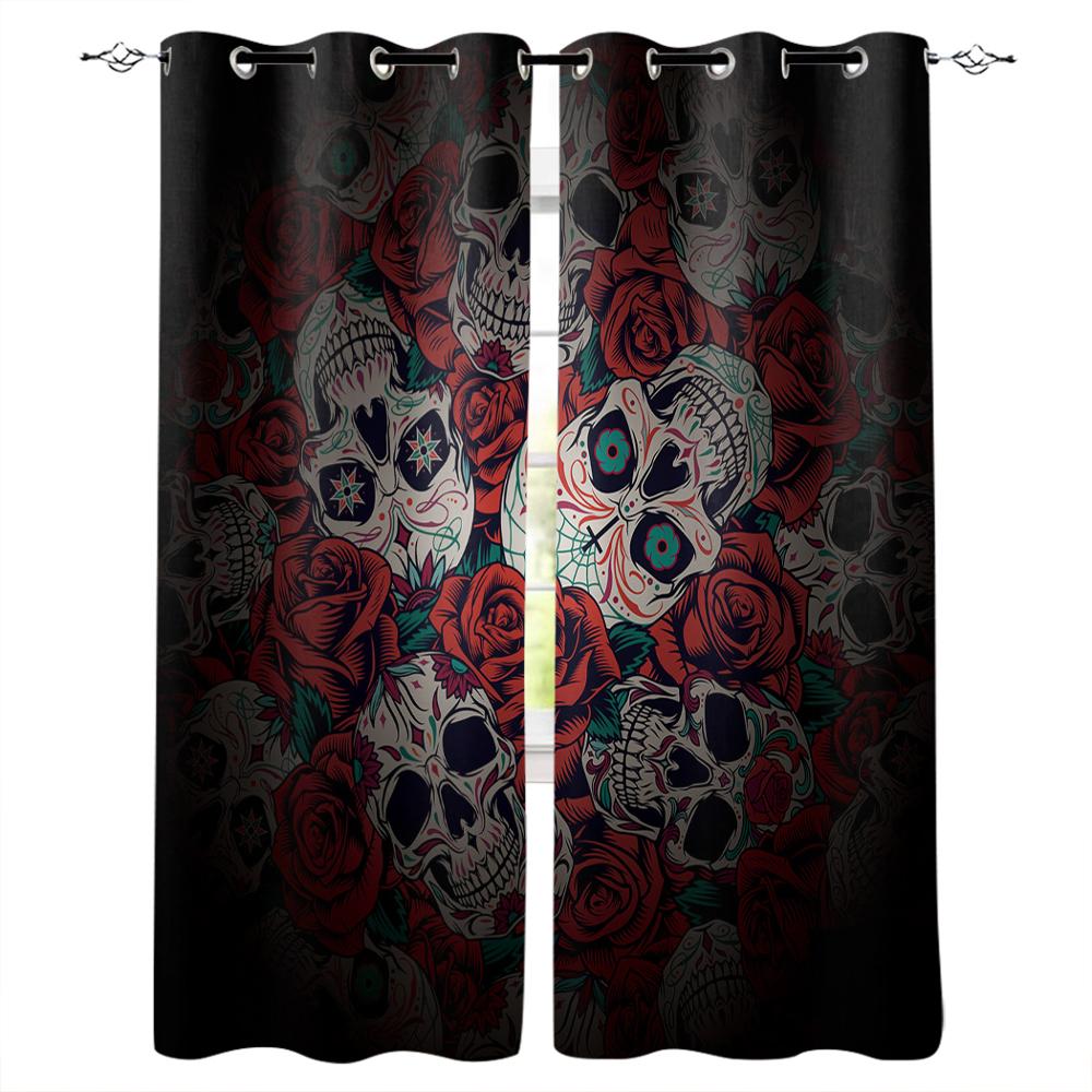 Художественный Череп Красные Цветы Волна Новые Простые Шторы Украшения Дома Шторы Современные Товары Для Дома