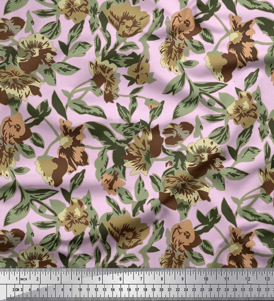 Soimoi Ткань из хлопчатобумажного батиста с рисунком в виде листьев и цветочного декора, метр 42 дюйма