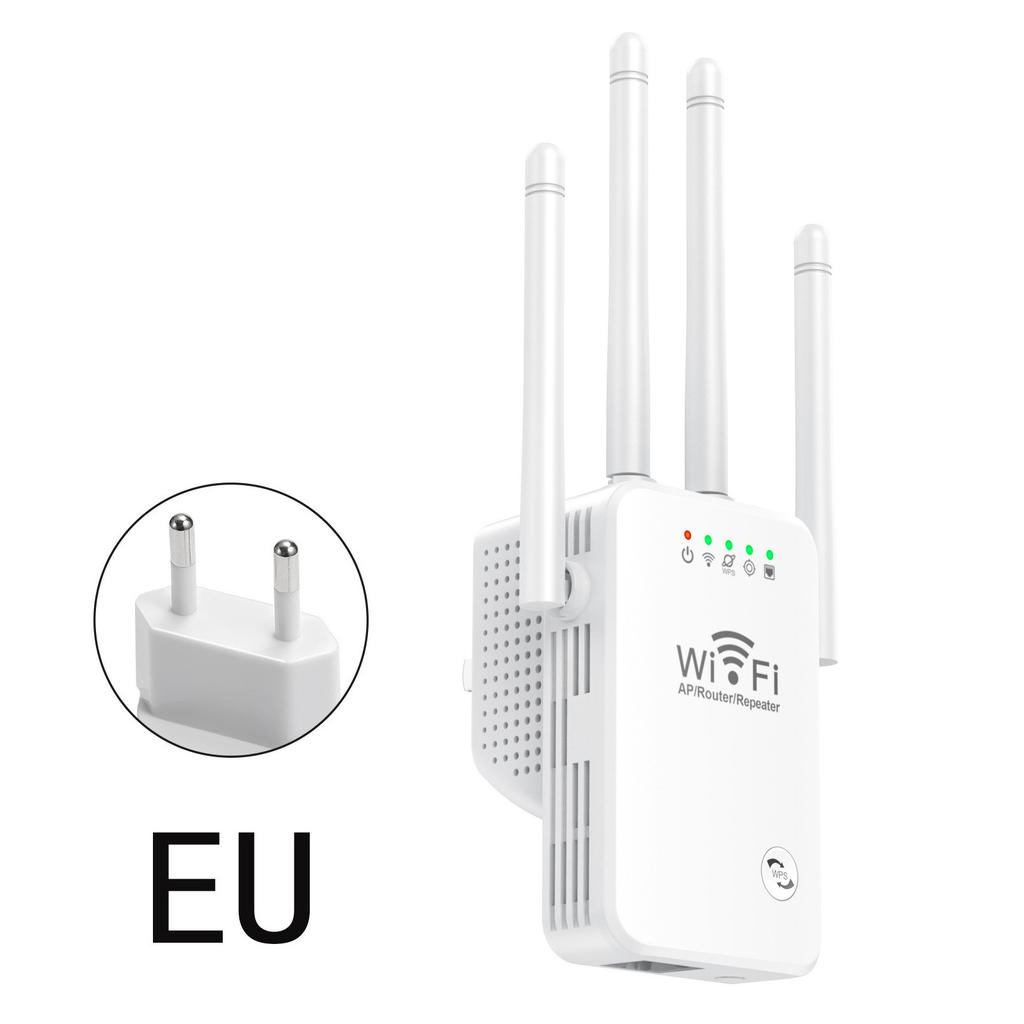 4 Antenna 300M WiFi Extender, Wireless Signal Booster Repeater for Home Router, US/EU/UK Plug