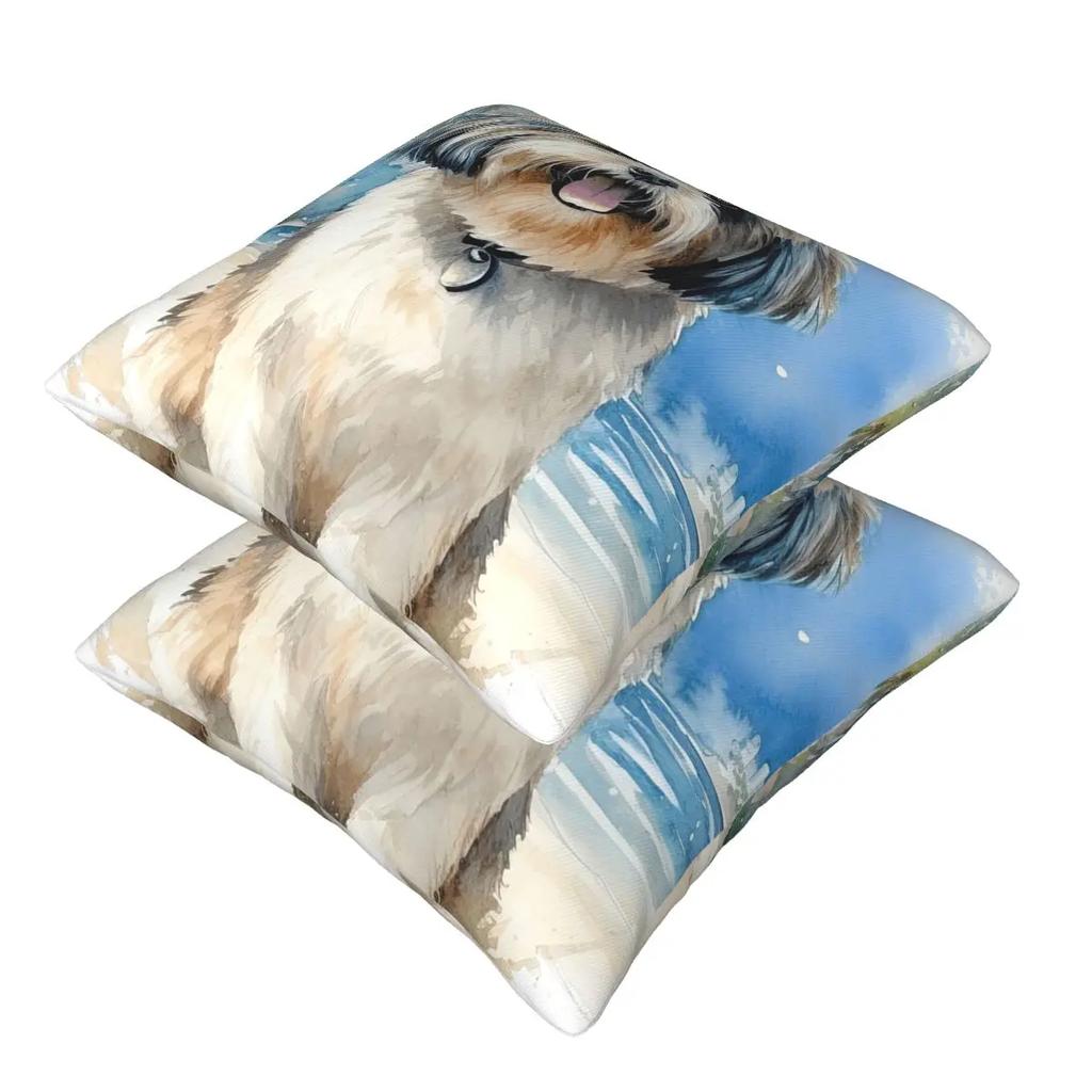 Shih Tzu On The Beach 2 Pcs Square Pillowcase Pillow Cover Cushion Zip Decorative Comfort Throw Pillow For Home Bedroom