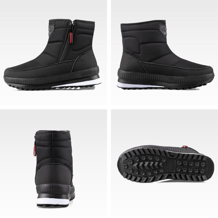 Thickened Casual Zipper Non Slip Snow Boots Plush Warm Men's Black Waterproof Sports Snow Shoes Thick Men's Shoes