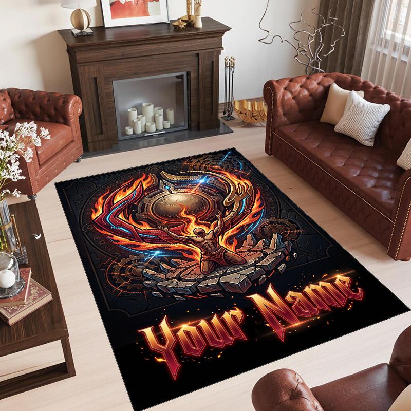 Portrait Man Theme Crystal Velvet Rug Personalized Custom Name Text Soft Floor Mat Home Decor
