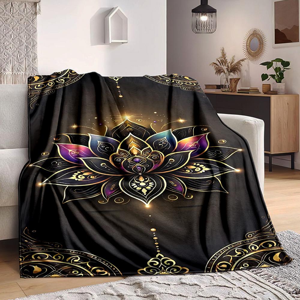 1pc Lotus Mandala Blanket, Lightweight Flannel Throw For Sofa, Bed, Travel, Camping, Livingroom, Office, Couch, Chair