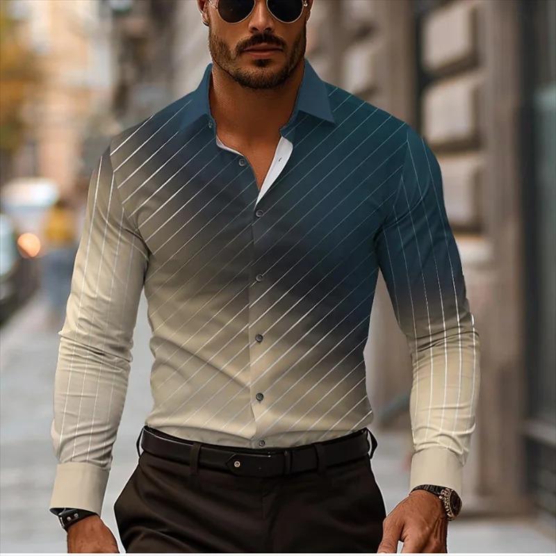 Новая мужская линия в стиле business casual, рубашка с 3D-принтом, формальная, весенне-летняя, с лацканами, с длинным рукавом, размеры XS-5XL, рубашка из эластичной ткани, 2024
