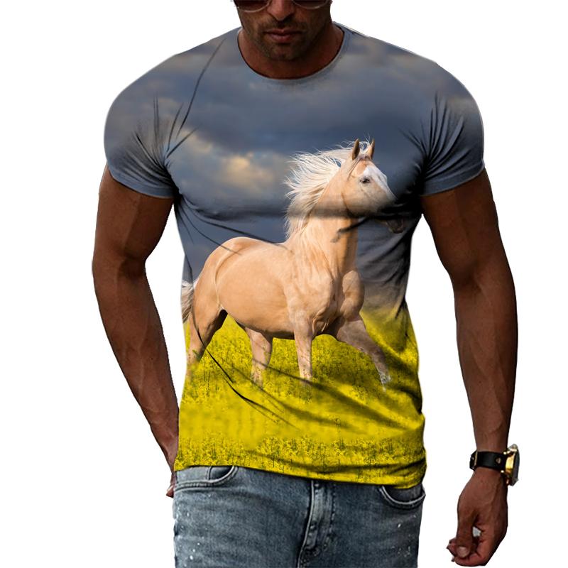Летние футболки с оригинальным дизайном в виде животных и лошадей, мужские модные индивидуальные футболки в стиле хип-хоп с 3D принтом в стиле Харадзюку и короткими рукавами