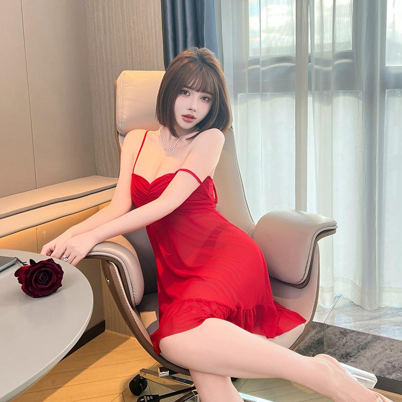 Сексуальная Полупрозрачная Сетчатая Ночная Рубашка Чистое Желание С Оборчатым Низом Эстетичная Мини-Майка На Бретельках С Открытой Спинкой Одежда для Отдыха 858 Игривая Стильная Одежда для Сна Идеально Подходит для Милых Образов