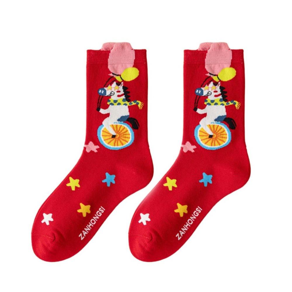 4Pairs Blessing Words Zodiac Horse Socks Cotton Winter Red Socks Creative New Year Red Socks  Gifts