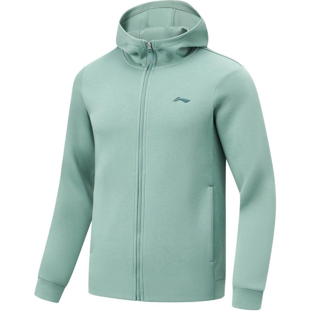 Li Ning Comfortable Casual Solid Color Hooded Zipper Cardigan Sweatshirt Men Sweatshirts Lake-Blue AWDU127-3