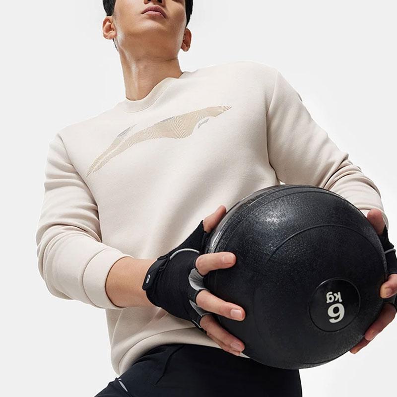 Li-Ning Спортивная толстовка с круглым вырезом и логотипом Fitness Series, мужская толстовка цвета слюды и серого AWDU103-2