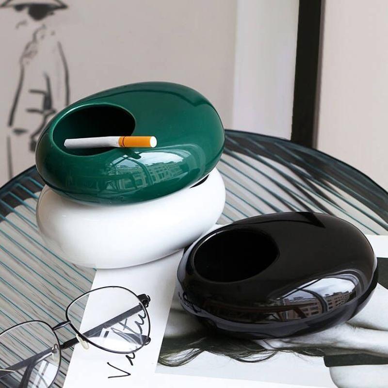 1pc Nordic Style Fashion Creative Portable Ashtray Ceramic Gifts Home Living Room Bedroom Office Decoration Anti Fly Ash Ashtray