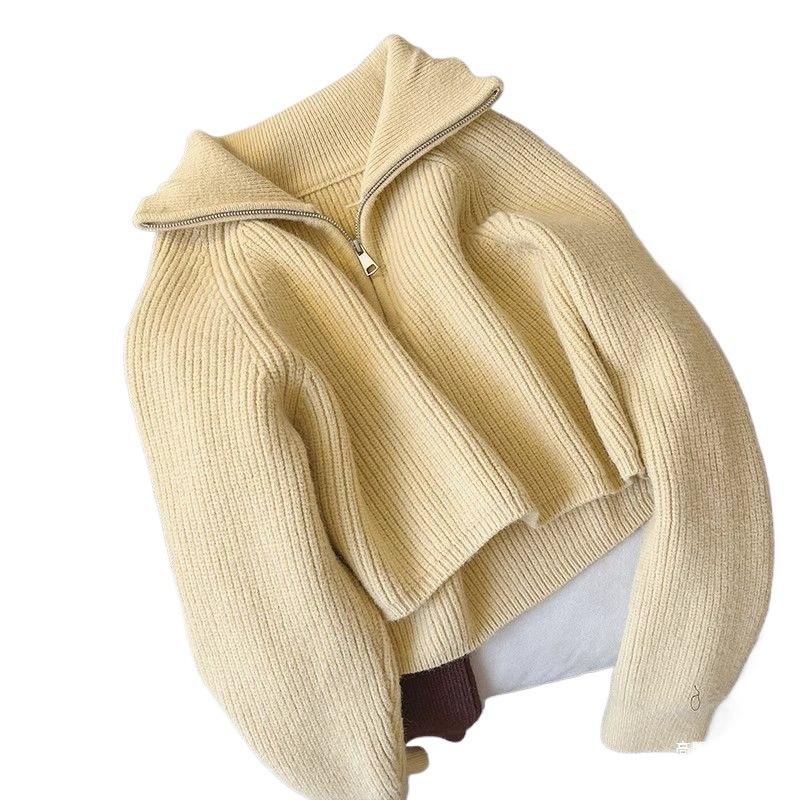 2026 Autumn/Winter Slimming Zipper Lapel Knit Sweater for Women