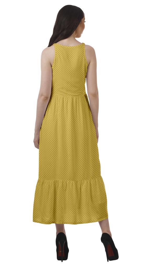 Moomaya Rayon Halter Neck Sleeveless Front Slit Holiday Dress Women Printed