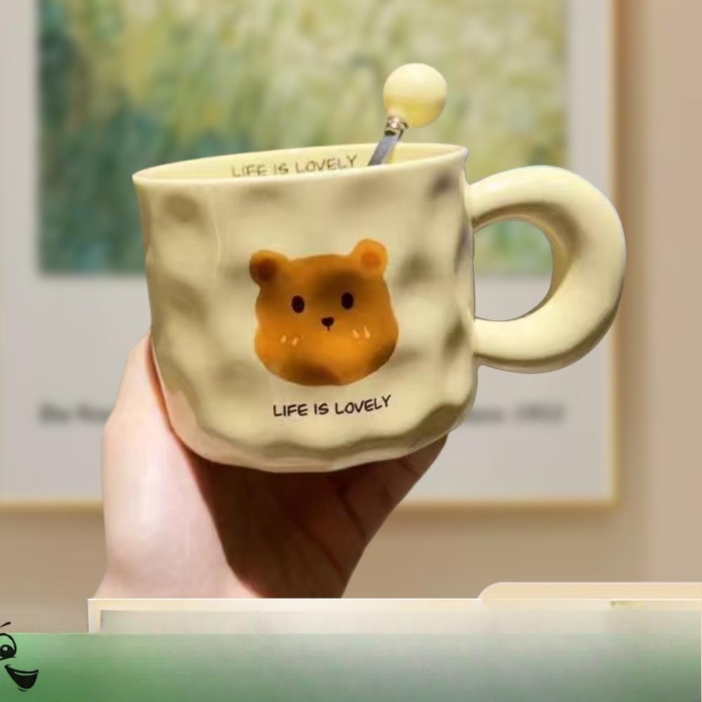 Birthday Gift Cute Little Bear Ceramic Cup for Boys and Girls Drinking Water Cup with Lid Spoon Couple Cup