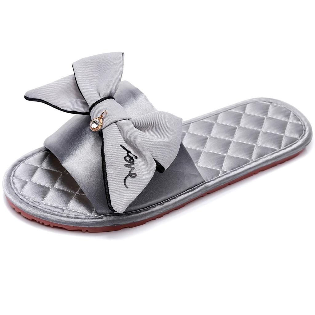 Elegant Korean Silk Bow Slippers - Handmade Satin Flats for Women