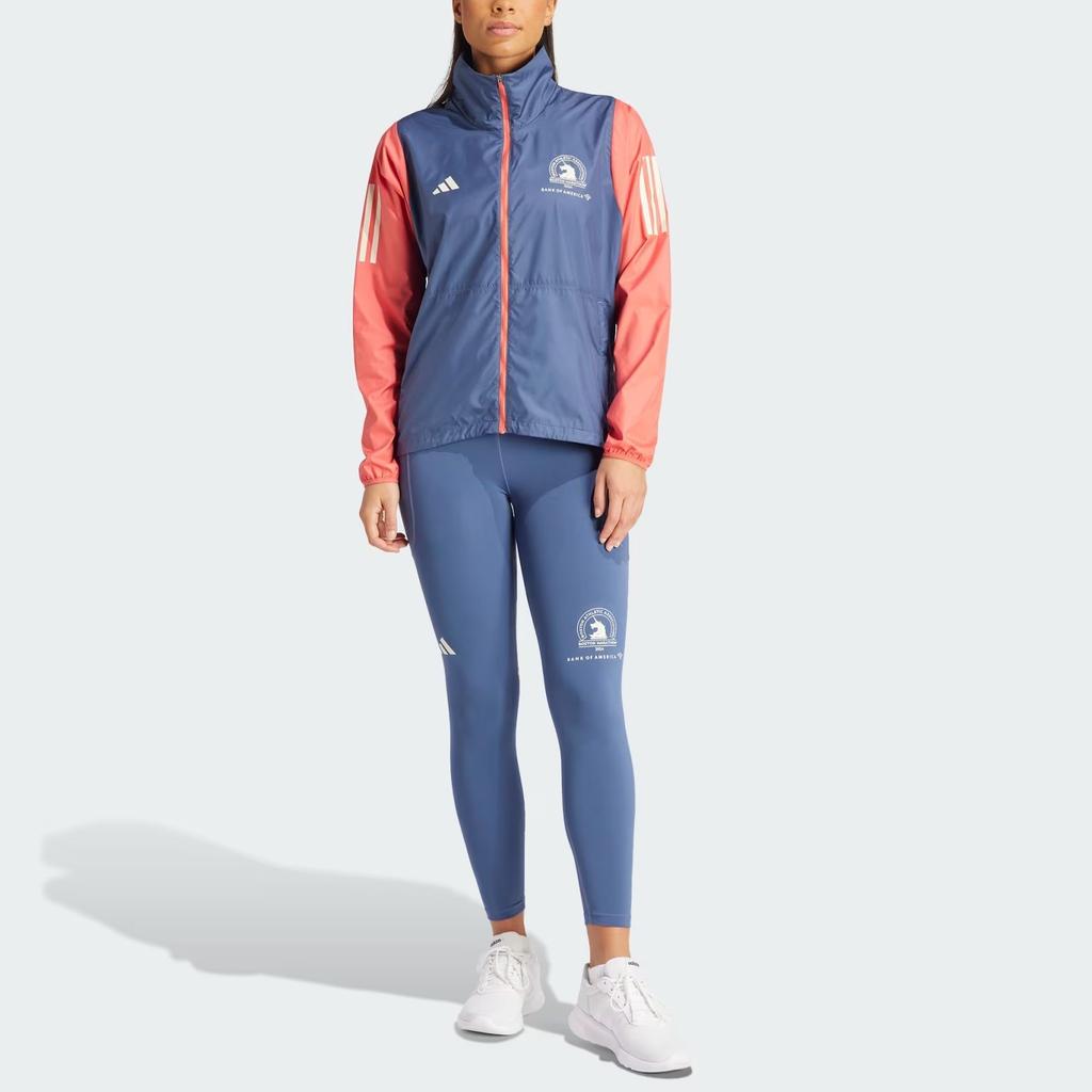 Adidas Boston Marathon 2024 Celebration Jacket Color Block Striped Zip Retro Sports Stand Collar Long Sleeve Jacket Women Jacket Blue IT1450