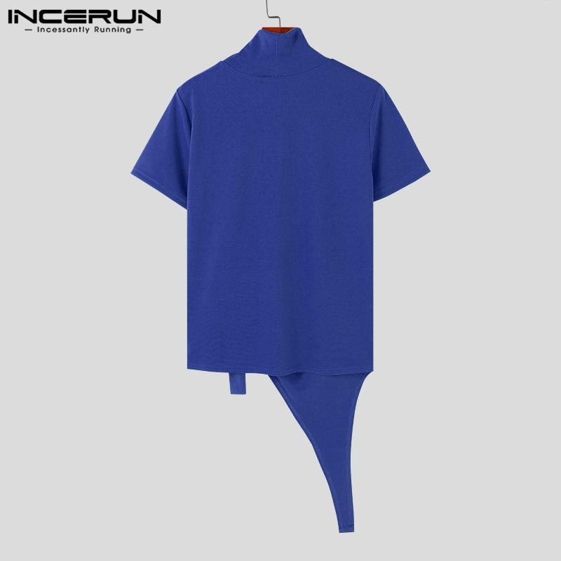 INCERUN Мужские топы Mochneck с коротким рукавом, облегающие, с вырезами, повседневные, трикотажные, нестандартные, туники, футболки