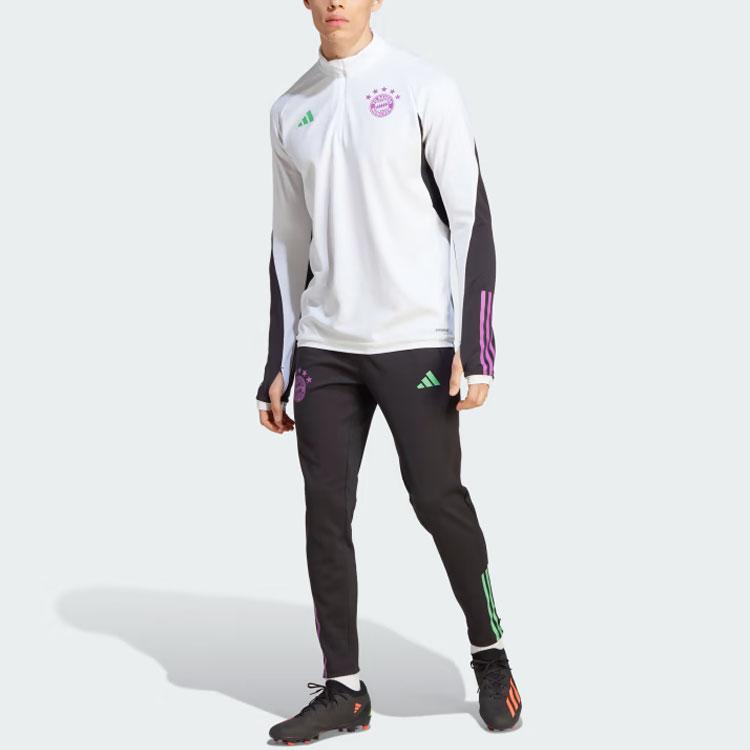 adidas ФК Бавария Тиро 23 Тренировочный топ Колорблок Принт логотипа Рукав длинный Футбольная футболка Мужские топы Белый IB1528