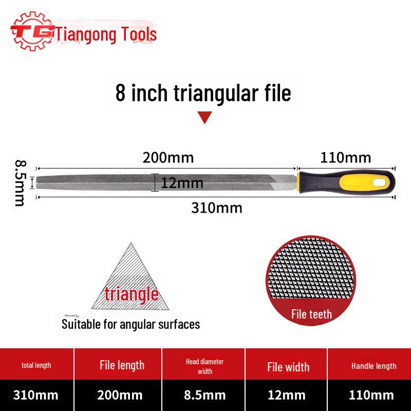 Набор напильников по дереву Tiangong из высокоуглеродистой стали: Треугольный, Нож для тычков, Круглый напильник для верстачных работ и шлифовки.