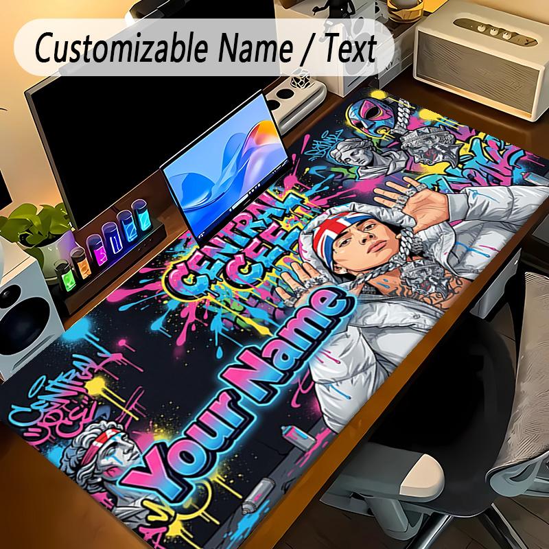 Large Mouse PadCentral Cee Custom Name Text Personalized Desk Mat Non Slip Gaming Pad