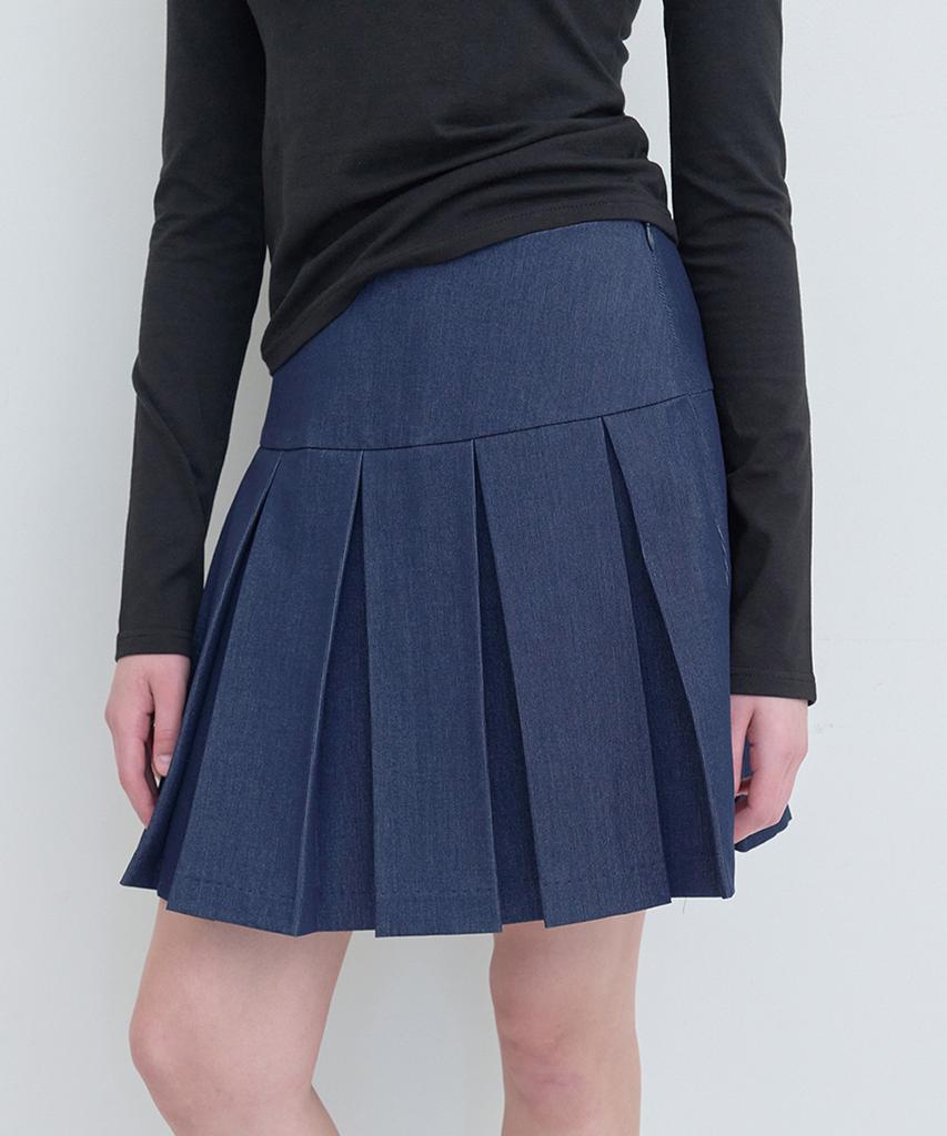 Pisis Denim Pleated Skirt_Blue
