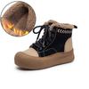 Johnature Retro Mixed Colors Plush Warm Short Boots Genuine Leather Thick Soled Women's Shoes