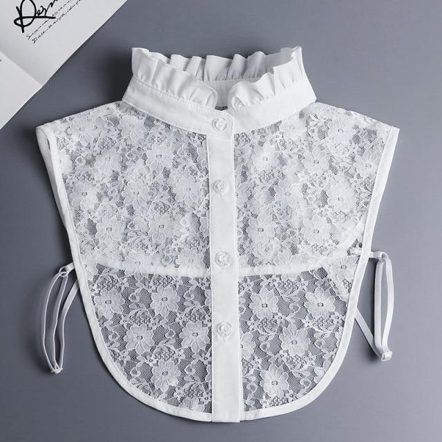 Hollow Lace Chiffon Doll Cotton Fake Collar Blouse Sweater Detachable Shirt Collar False Collar Lapel Women Top Collars Decor