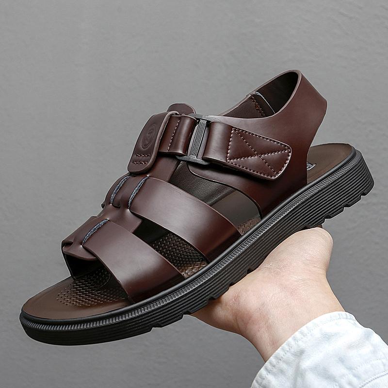 Летние мужские сандалии 2024 года, модная дышащая и удобная пляжная обувь, мужские сандалии на толстой подошве, кожаные сандалии для мужчин
