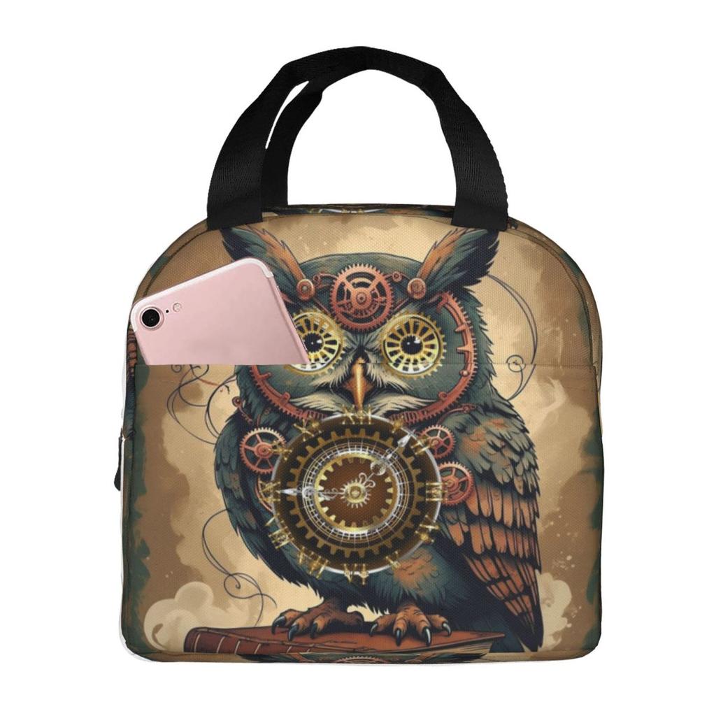Steampunk Owl With Clock And Gears Insulated Lunch Bag for Kids School Cooler Thermal Food Box Tote Lunch Boxes Container