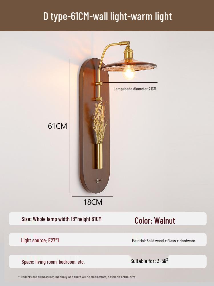 Retro Wabi-Sabi Brass and Wood Wall Lamp for High-End Homestay or Living Room Décor