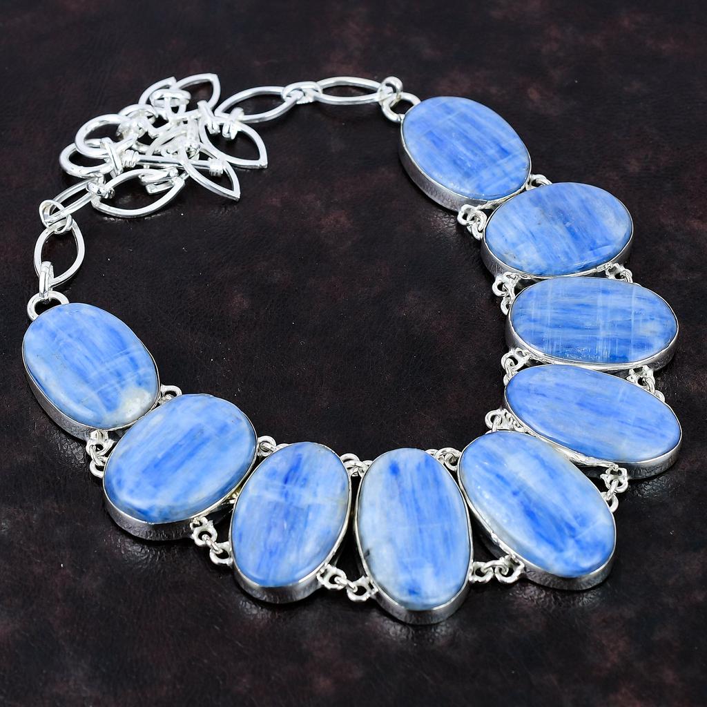 Ожерелье с кианитом Ожерелье ручной работы с драгоценными камнями Ожерелье из стерлингового серебра 925 пробы Регулируемая цепочка Ожерелье Ювелирные изделия с кианитом Подарок на годовщину для жены