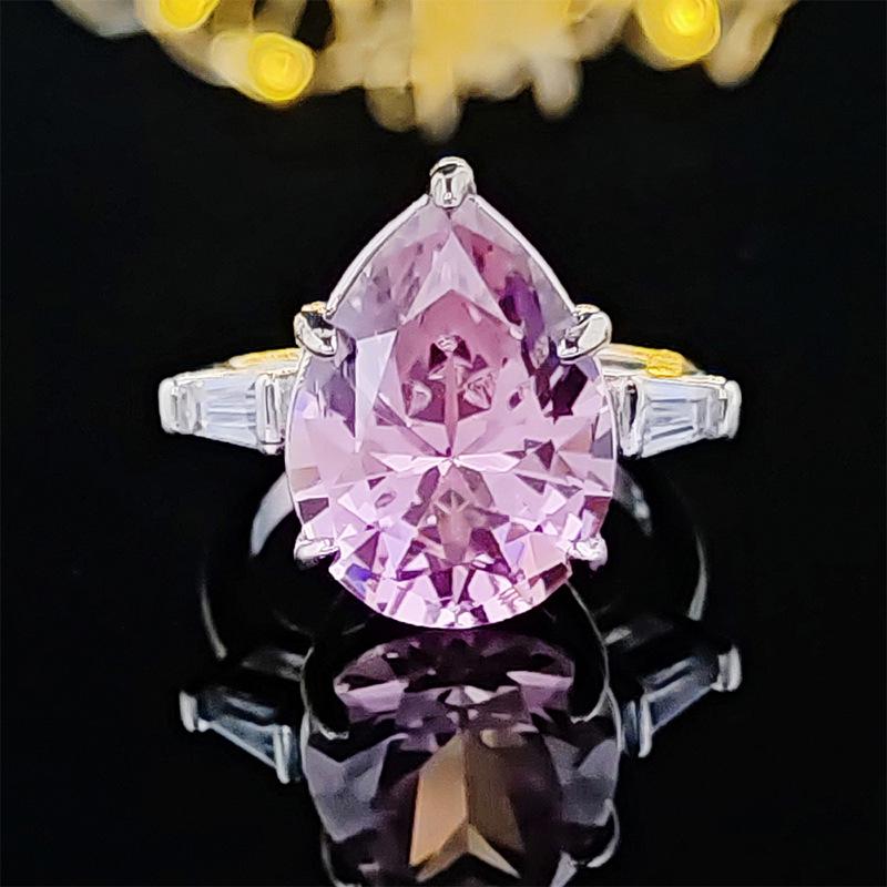 Pink Zircon Teardrop Engagement Ring - European & American Style, Synthetic Crystal, Pear-Shaped Design (r5234)