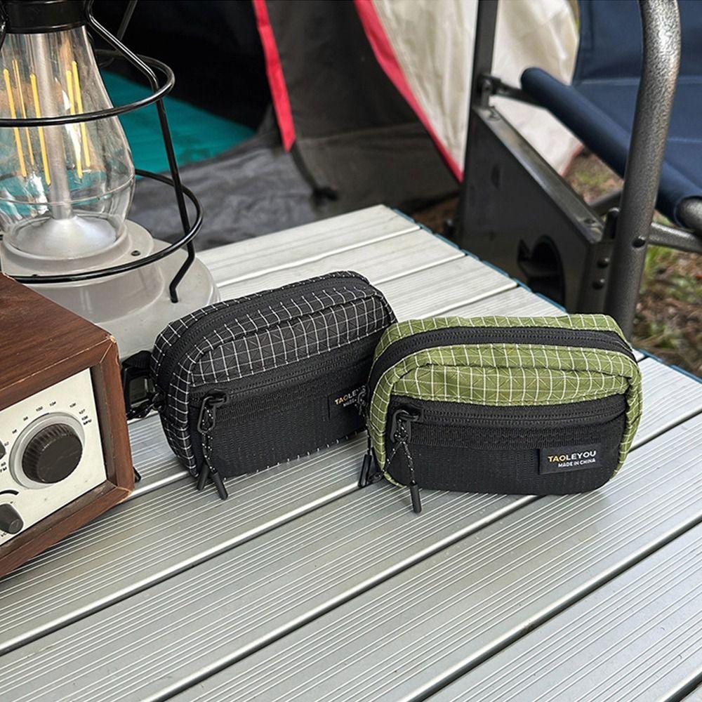Lightweight Grid Fabric Mini Neck Pouch Adjustable Neck Lanyard Earphone Coin Purse Travel Camping