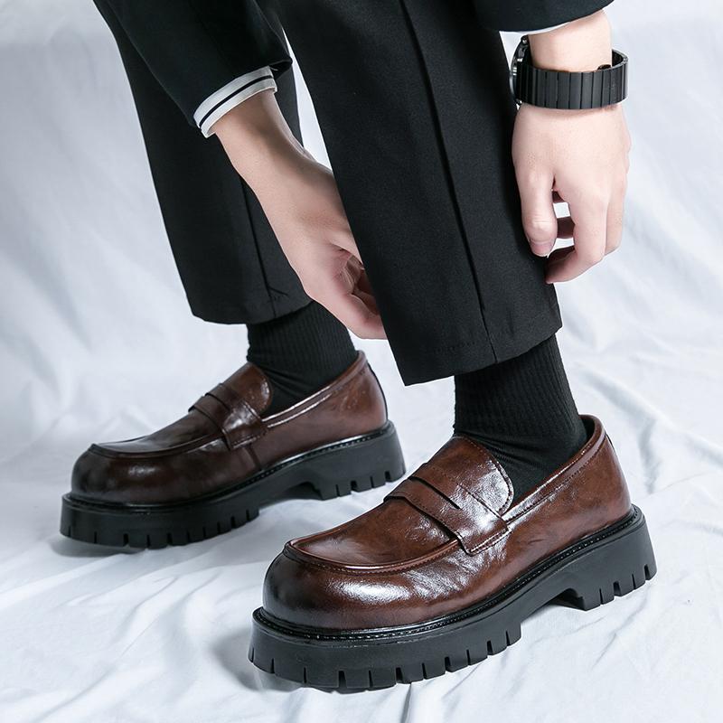 Мужские мокасины, увеличивающие рост, классические кожаные туфли на толстой подошве с криперами на платформе с круглым носком, деловые туфли