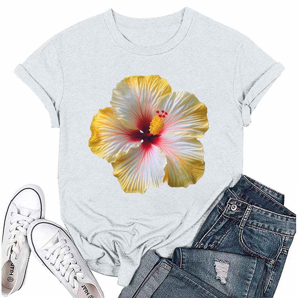 Женская мода с принтом, круглым вырезом, коротким рукавом, футболка, пуловер, топ