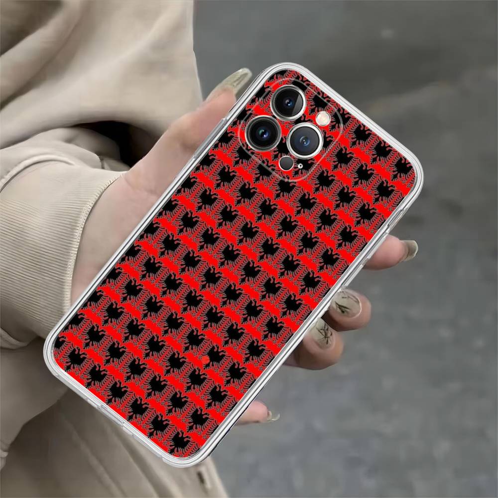Albanian Flag Map Transparent Phone Case For IPhone 16 15 14 13 12 11 Pro Max Plus Soft Cover