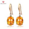 Europe And The United States New Style Fashion Simple Plated Yellow Gold Oval Topaz Color Jewel Earrings Party Gifts