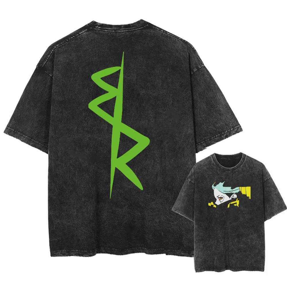 Аниме Киберпанк Кислотные Футболки Повседневная Винтажная Выстиранная Футболка Короткий Рукав Манга Готика Хлопок Уличная Одежда Топы Унисекс Лето