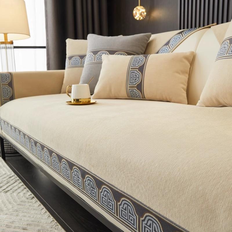 Однотонный чехол на диван из шенилла в китайском стиле, декор для гостиной на все сезоны, нескользящий чехол на диван, диванное полотенце, коврик для дивана