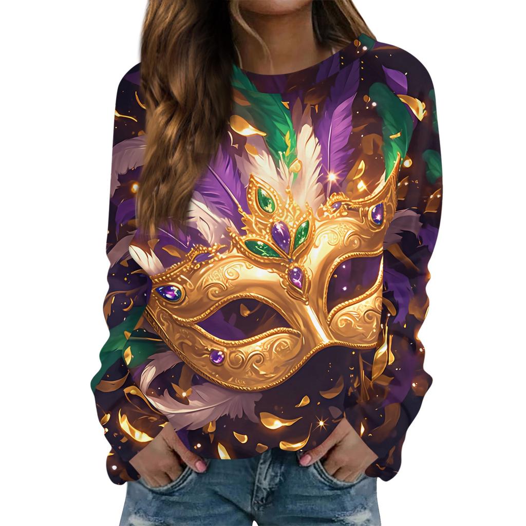 Round Neck Long Sleeve Sweatshirts For Women Print Graphic Top Casual Basic Tops Pullover