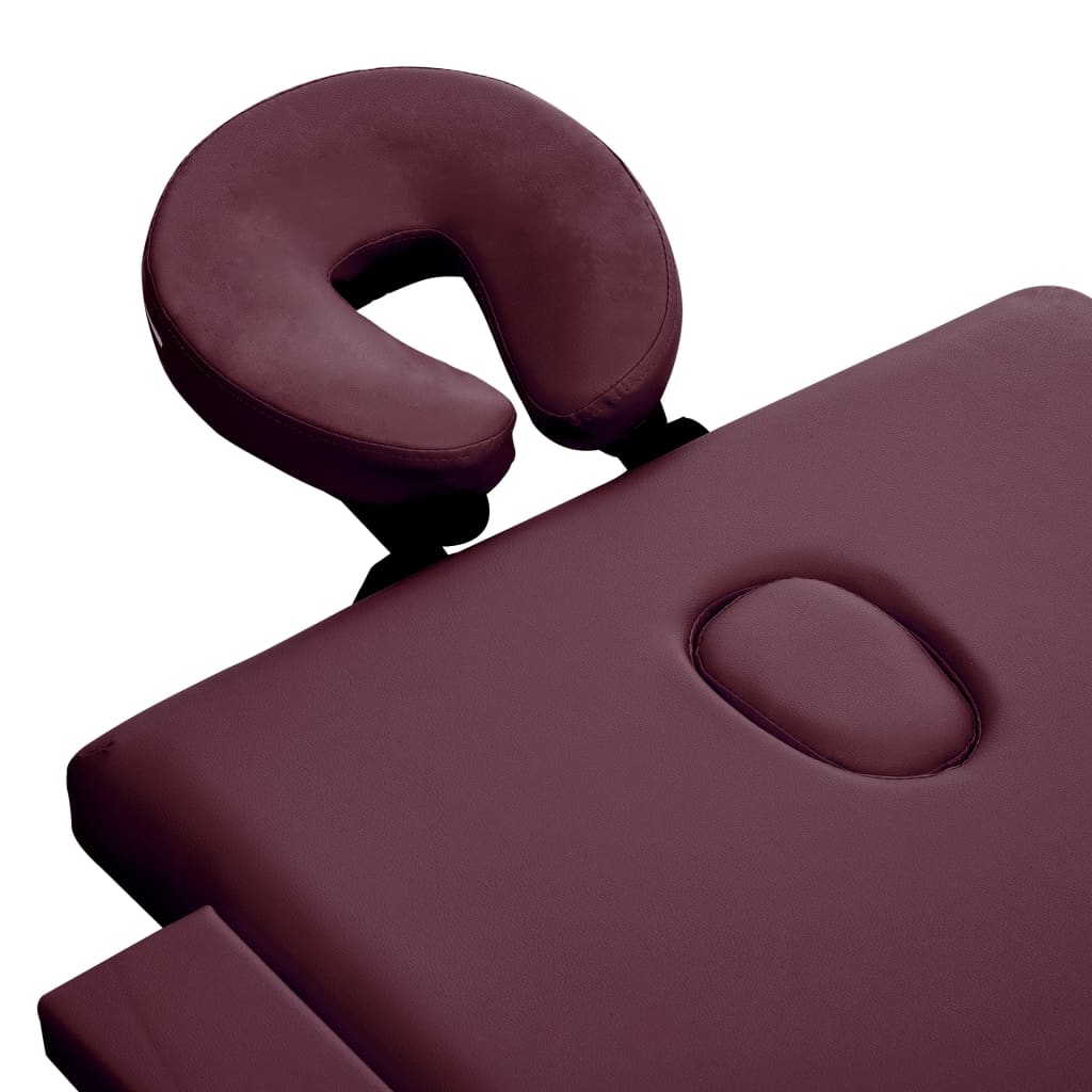 Folding 3 Zone Massage Table with Wooden Frame Burgundy Purple