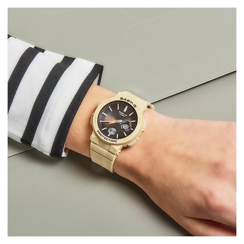 Casio Серия BABY-G Ya Классический Диск Водонепроницаемый Спортивный Кварцевый Механизм Ремешок из Смолы Японские и Корейские Часы Женские's Часы Коричневый Циферблат BGA-255-5A
