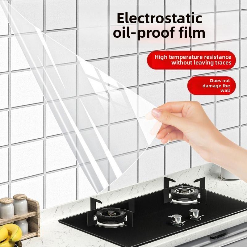 Kitchen Oil-proof Stickers Transparent Static High-temperature Wall Stove Range Hood Wall Self-adhesive Wallpaper Moisture-proof